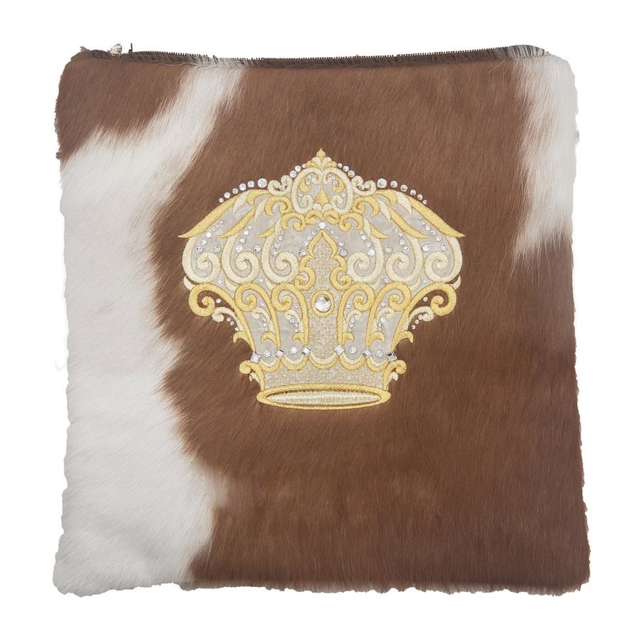 Tallit bag in brown and white fur with gold embroidery, design MC 6020