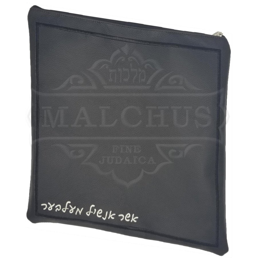 Tallit bag in black leather, design MC 1011