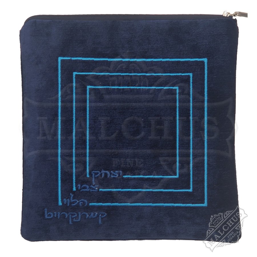 Tallit bag in navy velvet with blue frames, design MC V1075