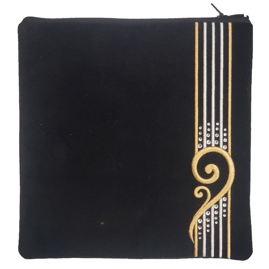 Tallit bag in black velvet with gold and silver embroidery, design MC V1320