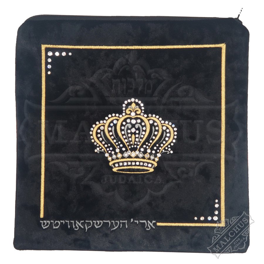 Tallit bag in black crushed velvet with gold thread, design MC V2001