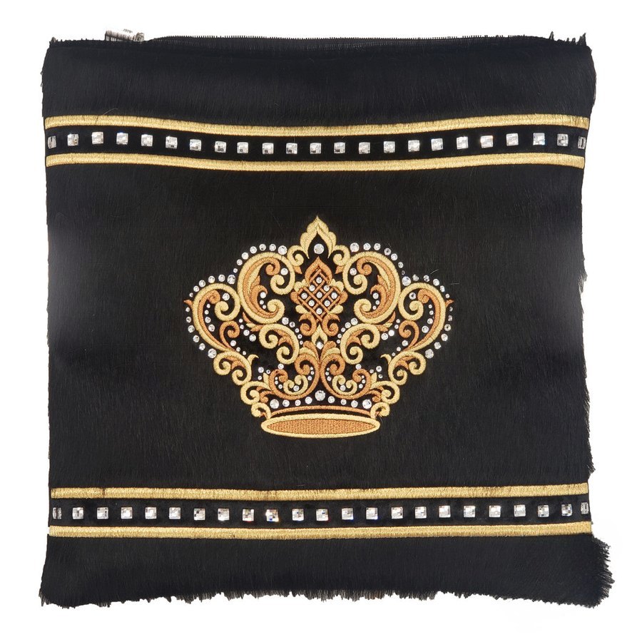 Tallit bag in black fur with gold embroidery, design MC 2037