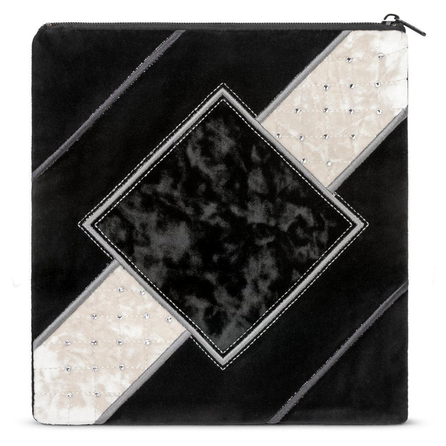 Tallit bag in black velvet with black and white crushed velvet, design MC 631