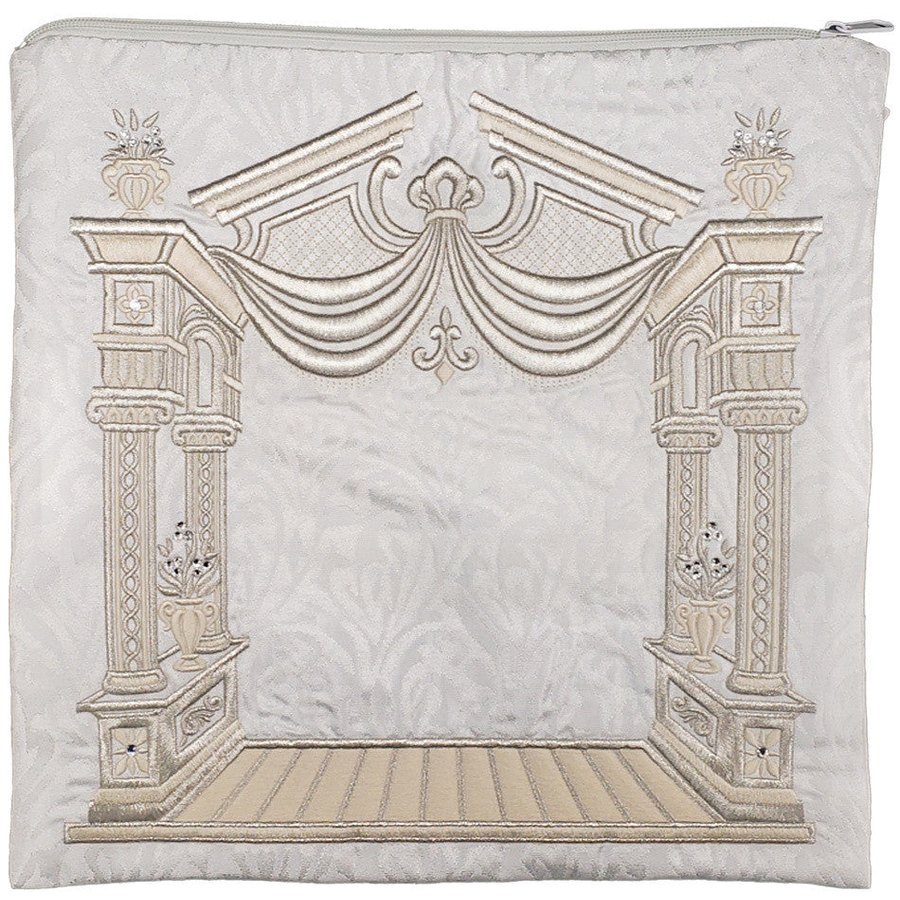 Tallis bag in white velvet with silver embroidery, design MC 175