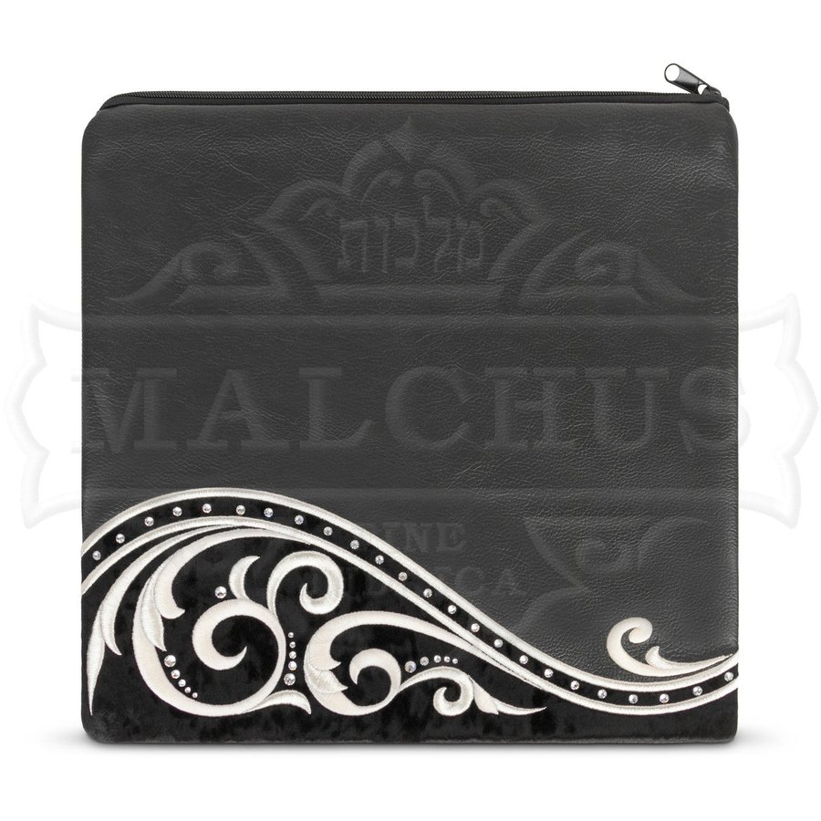 Tallit bag in grey faux leather with bottom swirl, design MC 490