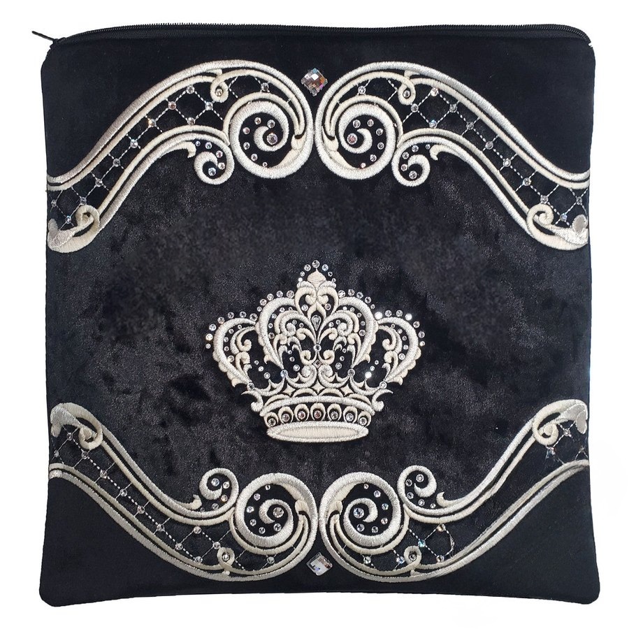 Tallit bag in black velvet and black crushed velvet, design MC V2048