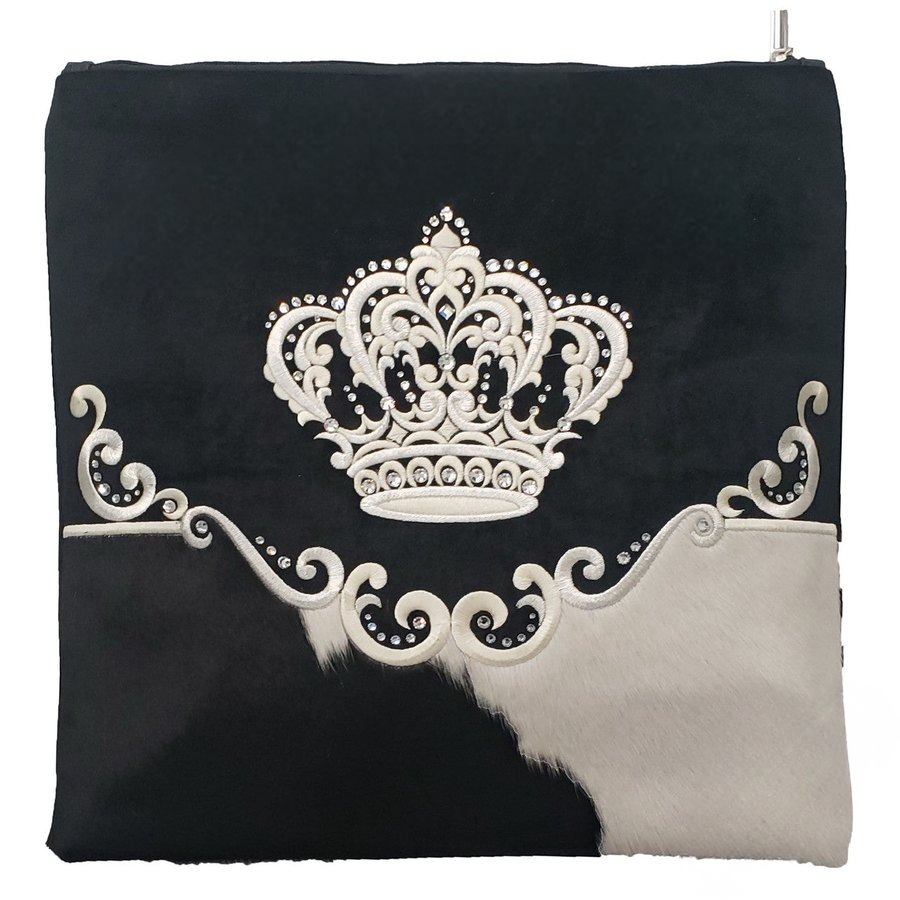 Tallit bag in black velvet and black & white fur, design MC V4010