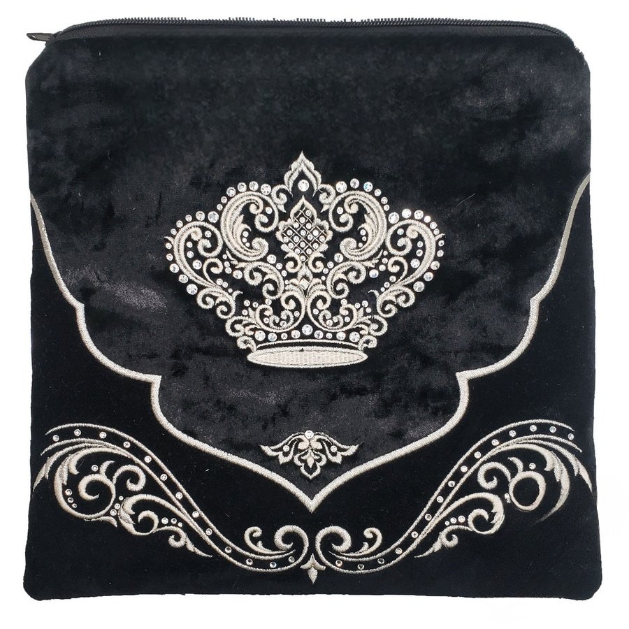 Tallit bag in black velvet and black & white fur, design MC V4014