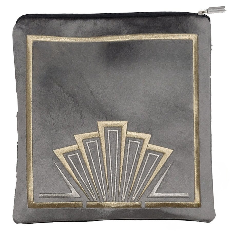Tallit bag in grey and black velvet with gold crown, design MC V1390