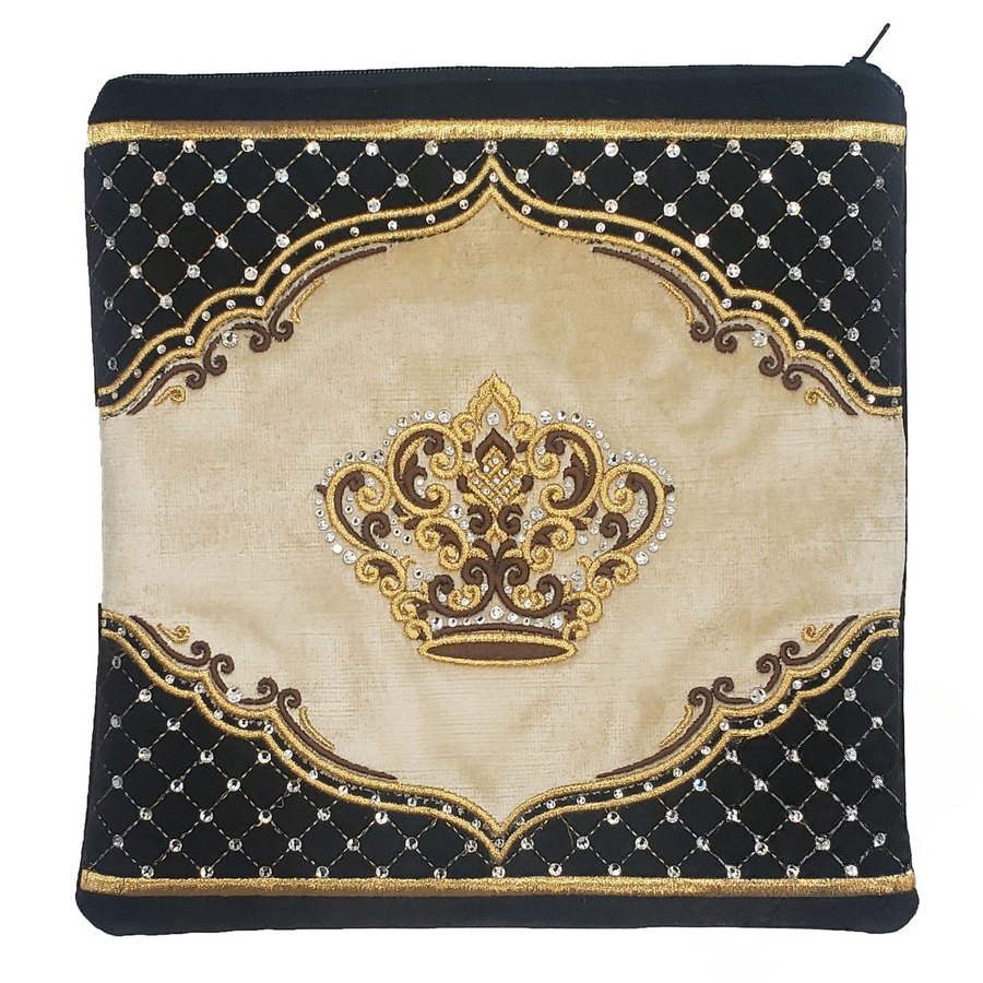 Tallit bag in black velvet and brown antique velvet, design MC V3011