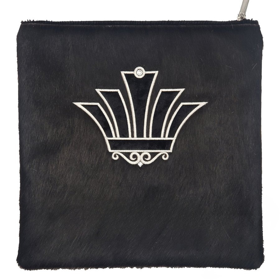 Tallit bag in black fur with silver embroidery, design MC 6090
