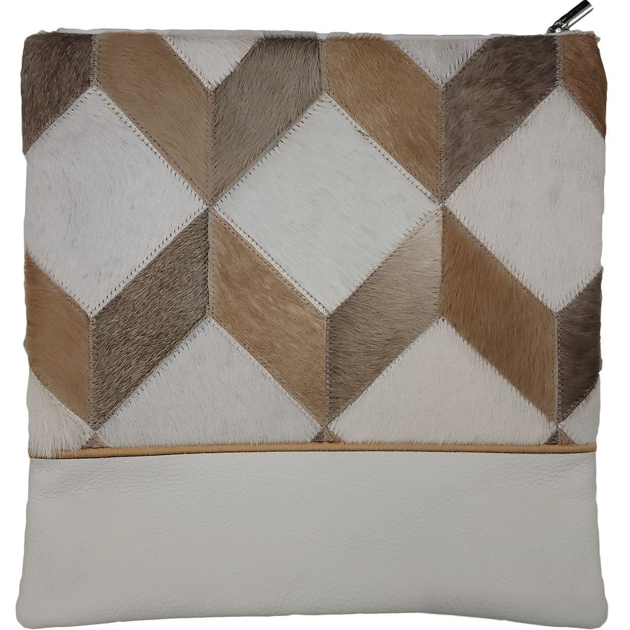 Tallit bag in white leather and brown & white 3d box fur, design MC 7010