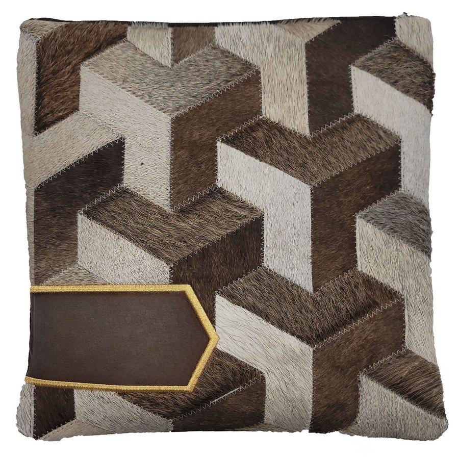 Tallit bag in brown leather and geometric l-shape fur, design MC 7025