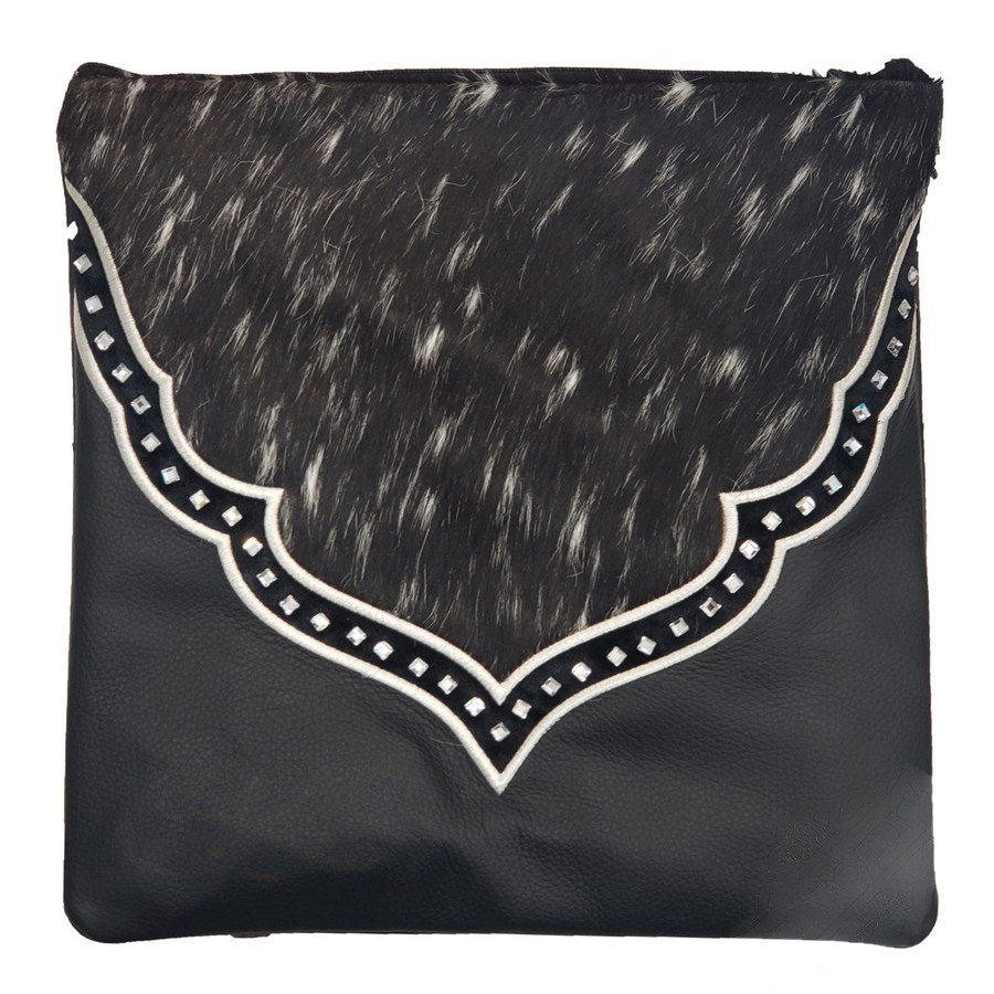 Tallit bag in black leather and black & white speckled fur, design MC 5050