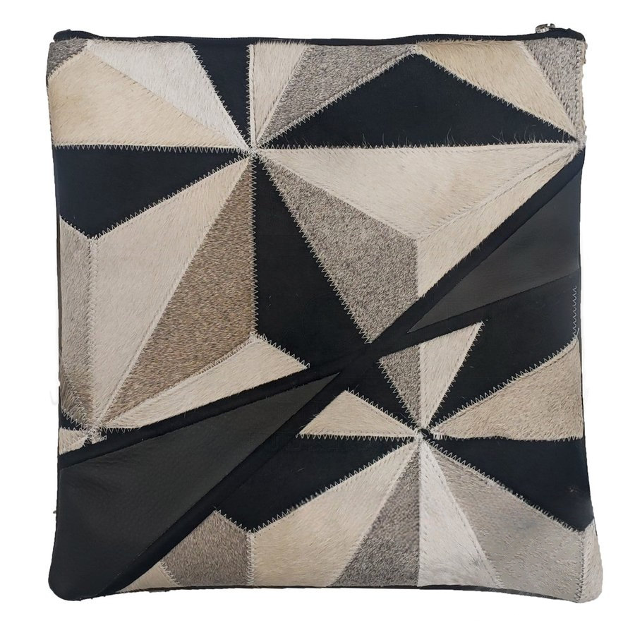 Tallit bag in black leather and black, white & grey fur, design MC 7060