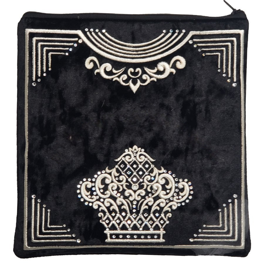 Tallit bag in black crushed velvet with silver embroidery, design MC V2008