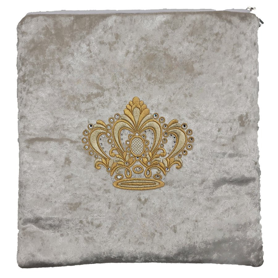 Tallit bag in light grey crushed velvet with gold embroidery, design MC V6200