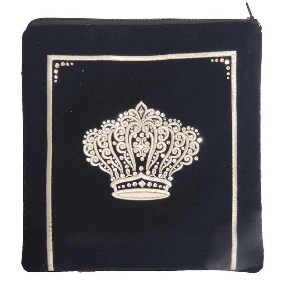 Tallit bag in black velvet with silver embroidery, design MC V1073