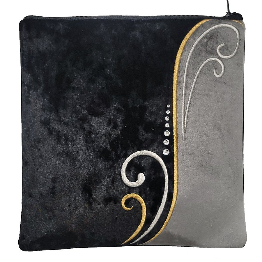 Tallit bag in black and grey crushed velvet, design MC V2042