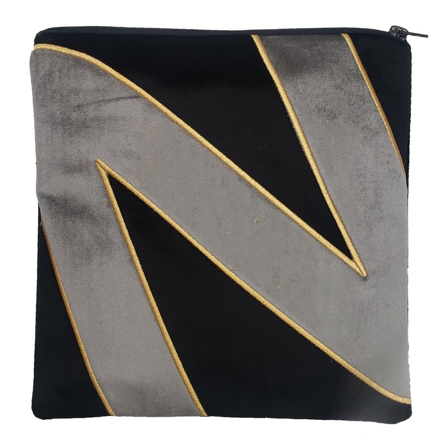 Tallit bag in black and grey velvet with gold embroidery, design MC V1428