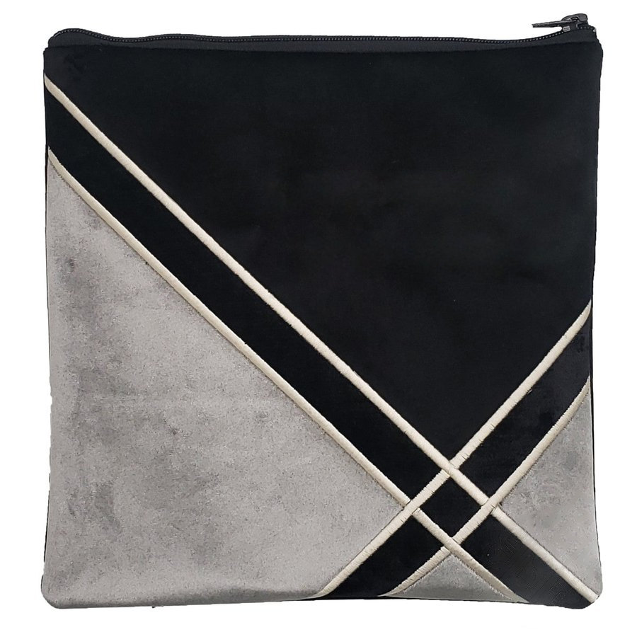 Tallit bag in black and grey velvet with silver embroidery, design MC V1431