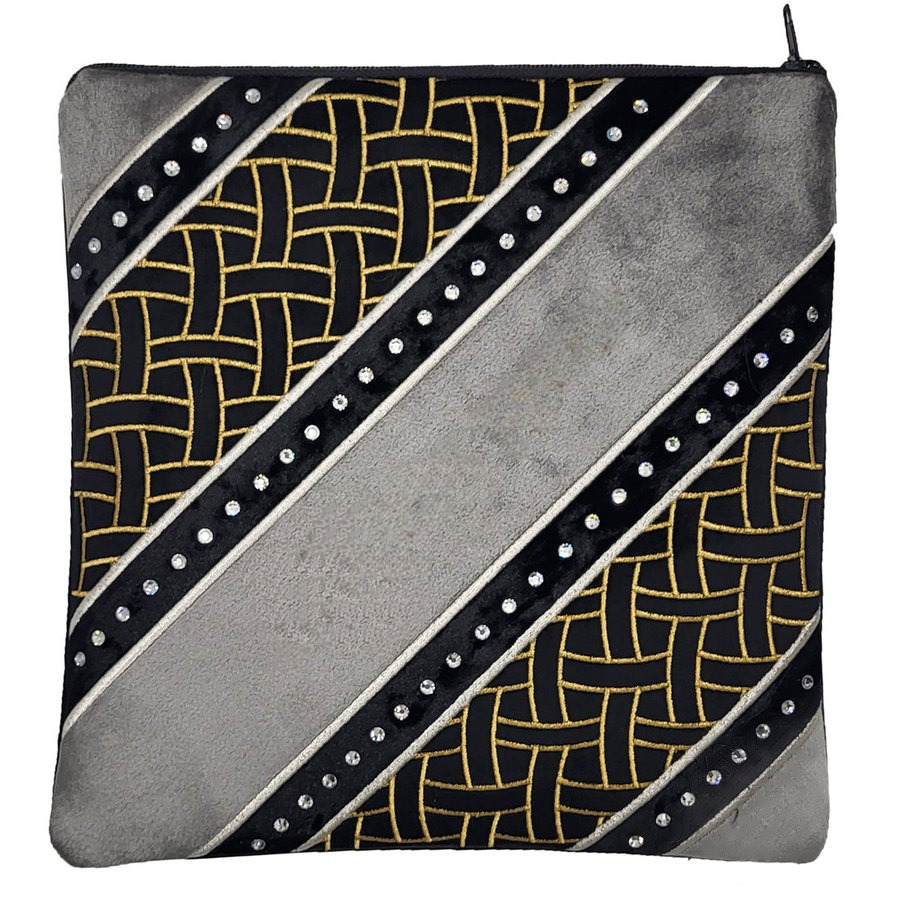 Tallit bag in black and grey velvet with gold embroidery, design MC V1440