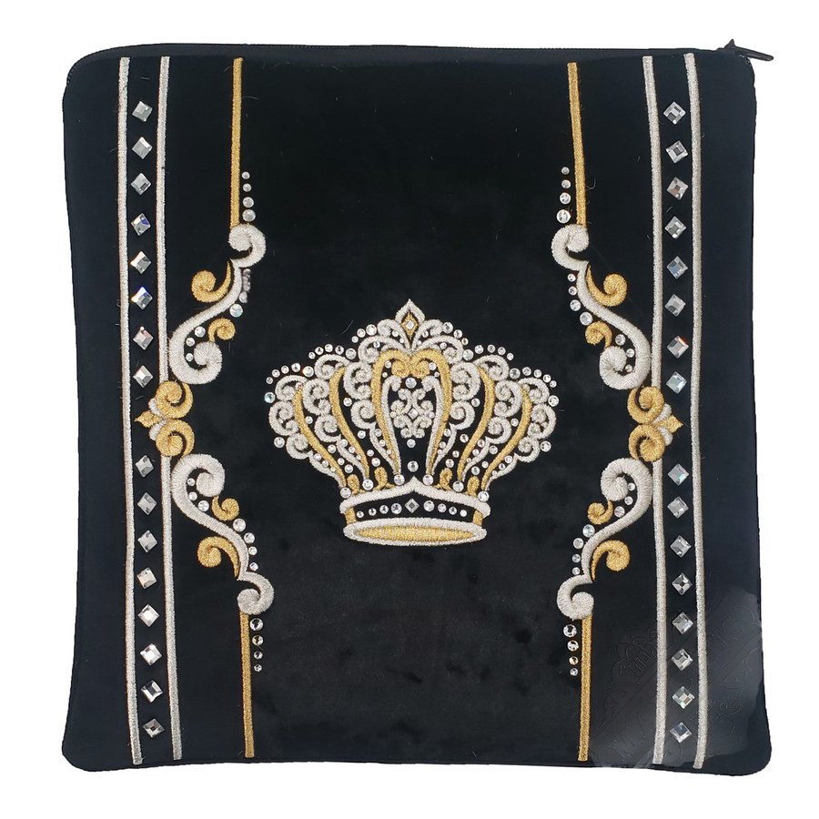 Tallit bag in black velvet with silver and gold embroidery, design MC V2055