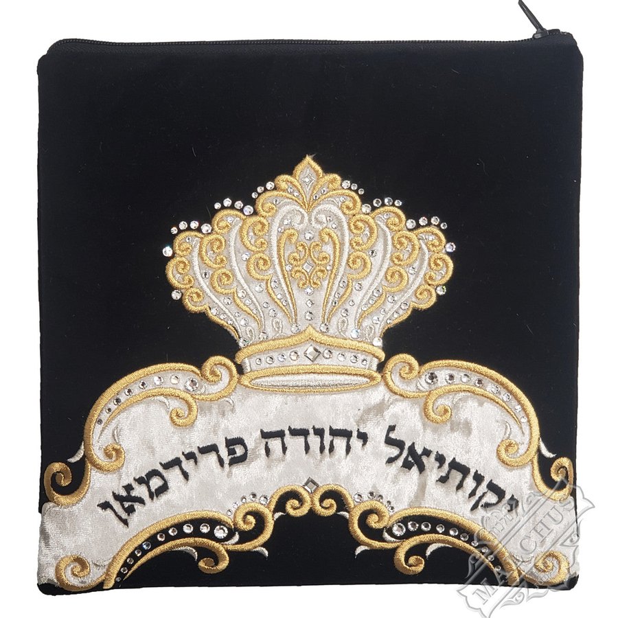 Tallit bag in black velvet with gold and silver embroidery, design MC V4055