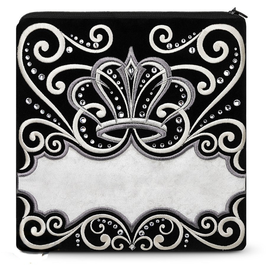 Tallit bag in black velvet with a white velvet panel and silver embroidery, design MC 810