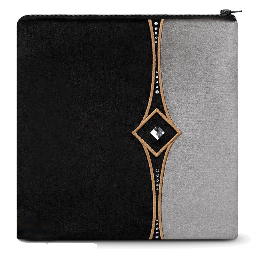 Tallit bag in black and grey velvet with gold embroidery, design MC 830