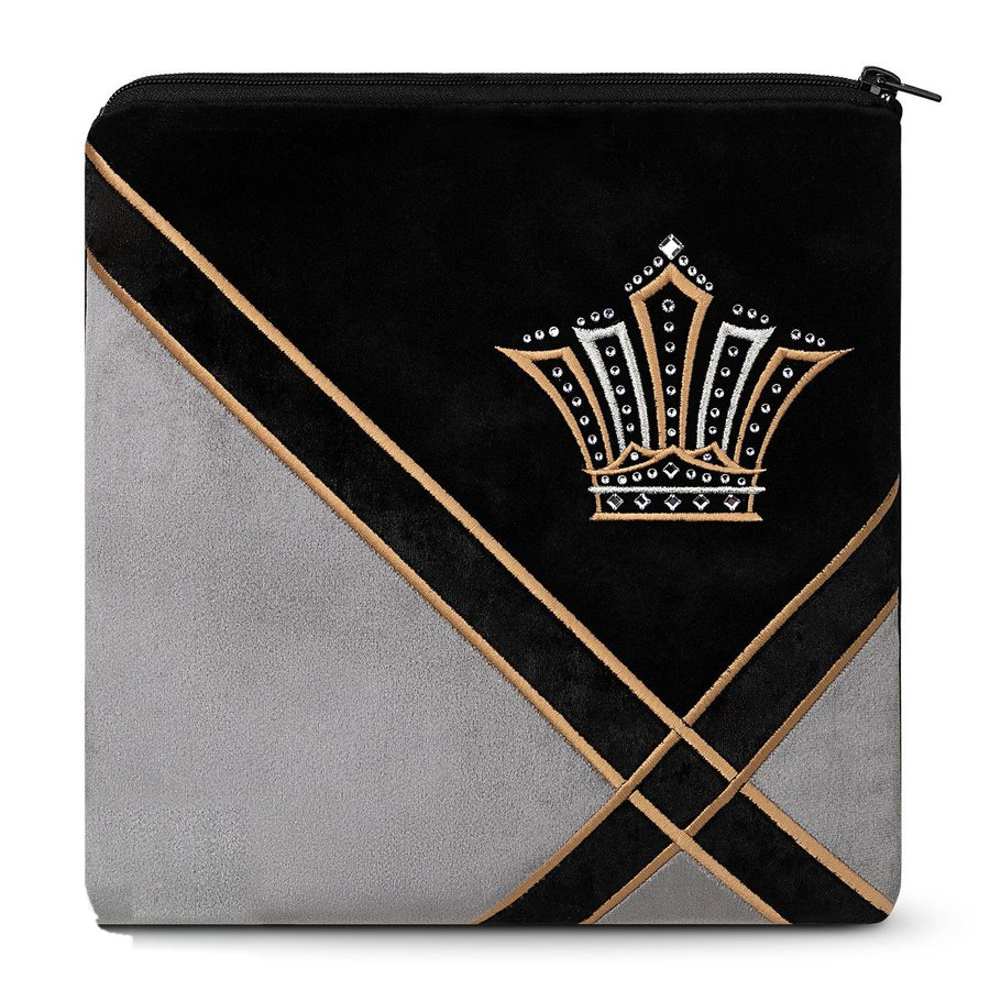 Tallit bag in grey velvet and black velvet with gold and silver embroidery, design MC 840