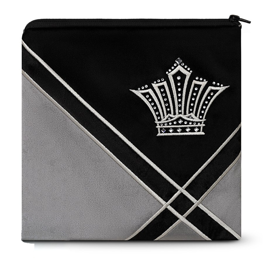 Tallit bag in black velvet and grey velvet with silver embroidery, design MC 840