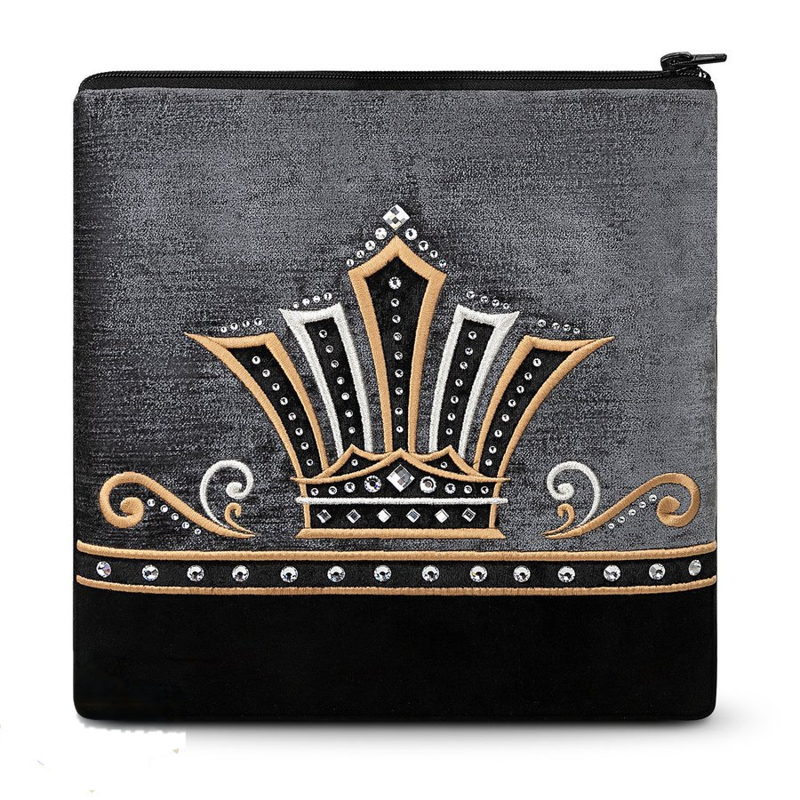 Tallit bag in grey crushed velvet and black velvet with gold embroidery, design MC 900