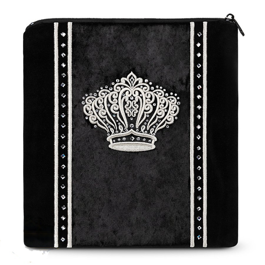 Tallit bag in black and grey crushed velvet with silver embroidery, design MC 910
