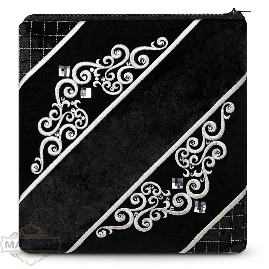 Tallit bag in black velvet with silver embroidery, design MC 918