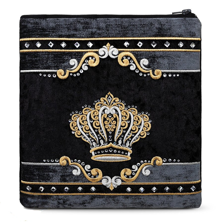 Tallit bag in black and grey crushed velvet with gold embroidery, design MC 940