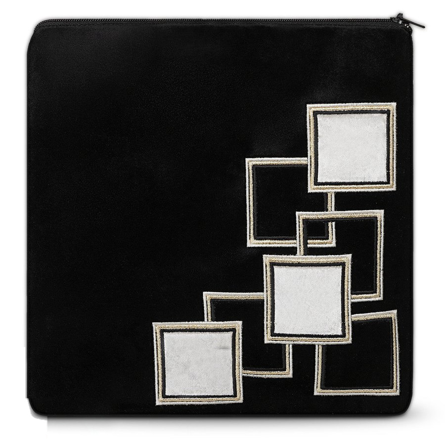 Tallit bag in black velvet with silver and white squares, design MC 960