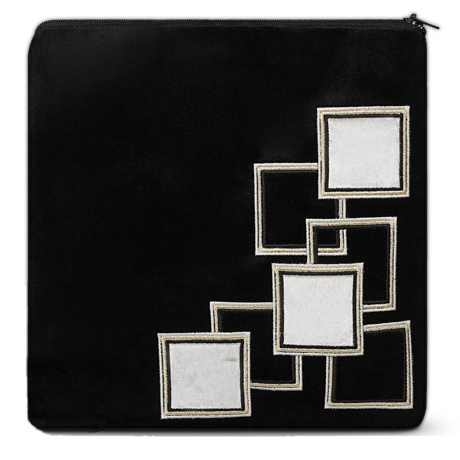 Tallit bag in black velvet with silver and white squares, design MC 960