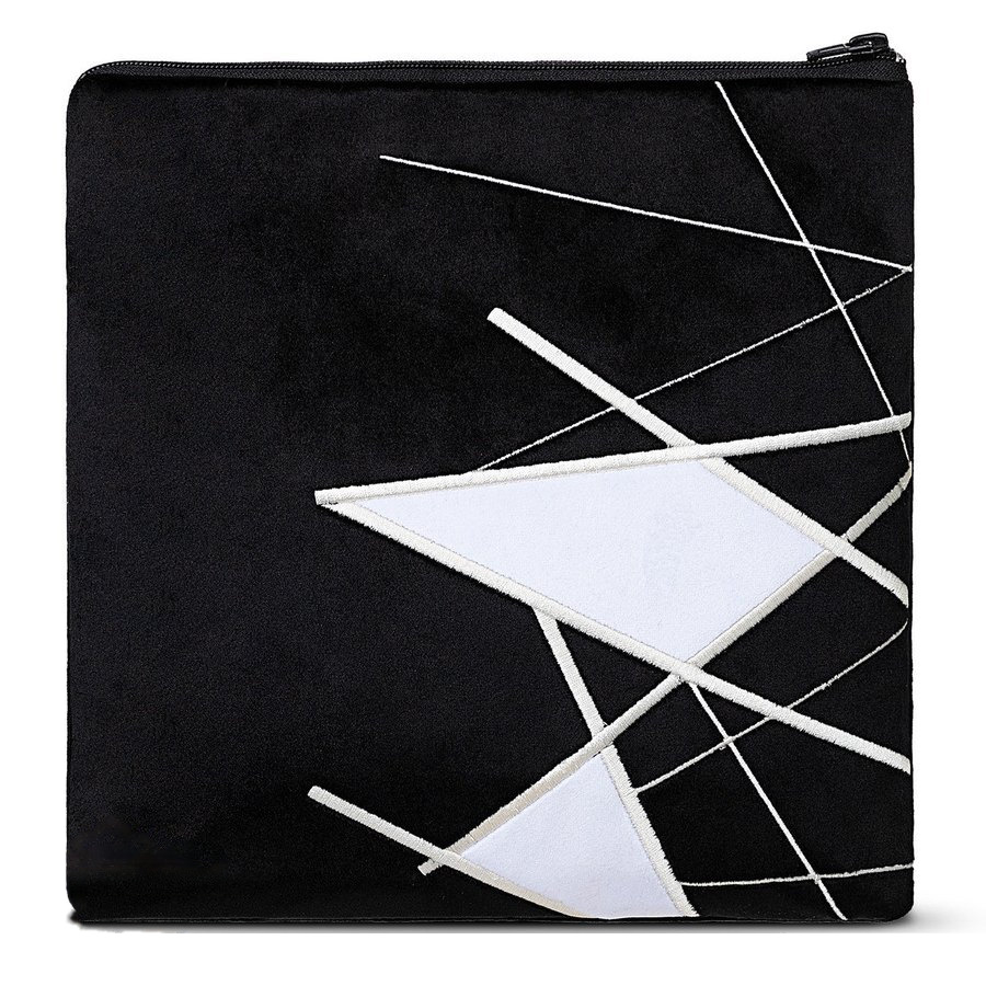 Tallit bag in black velvet with white panels and silver embroidery, design MC 970