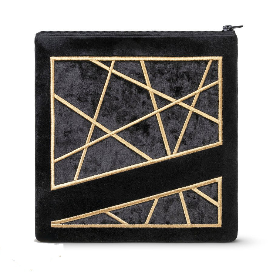 Tallit bag in black velvet and grey velvet with gold embroidery, design MC 975