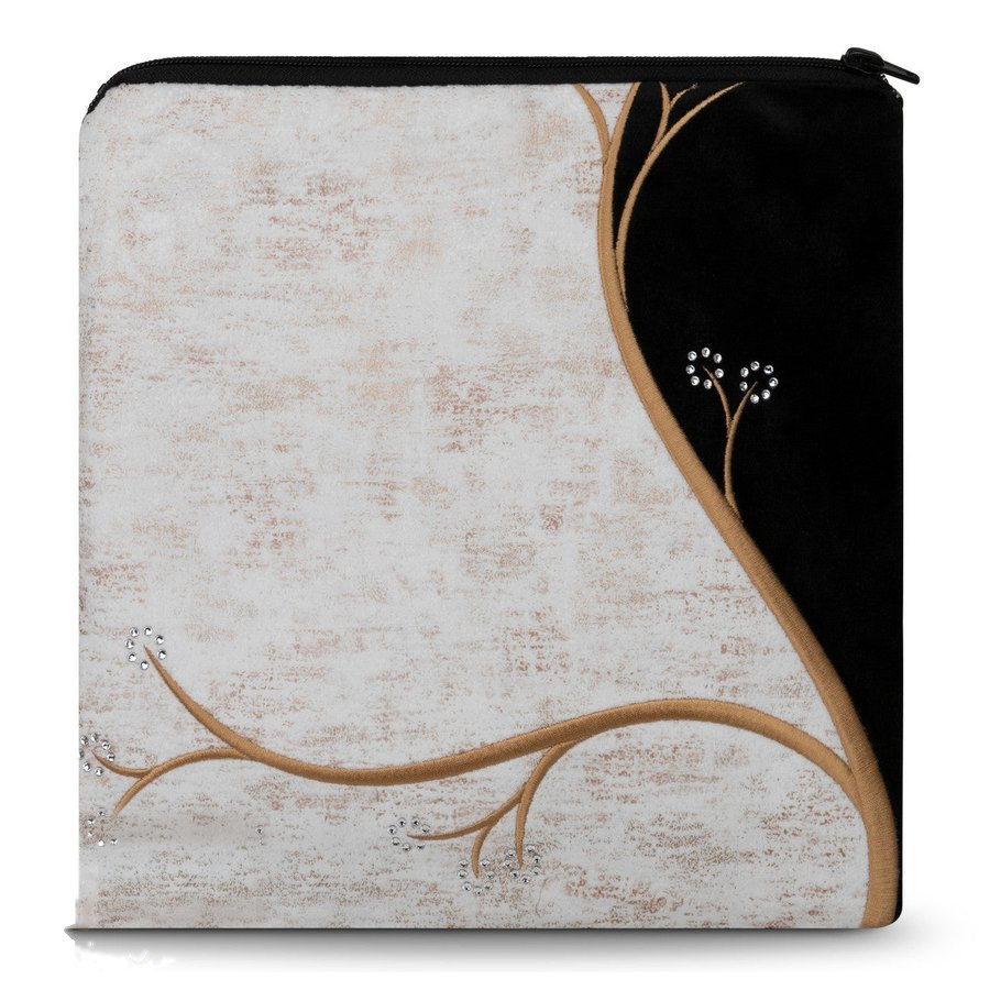 Tallit bag in white crushed velvet with a black corner and gold embroidery, design MC 990