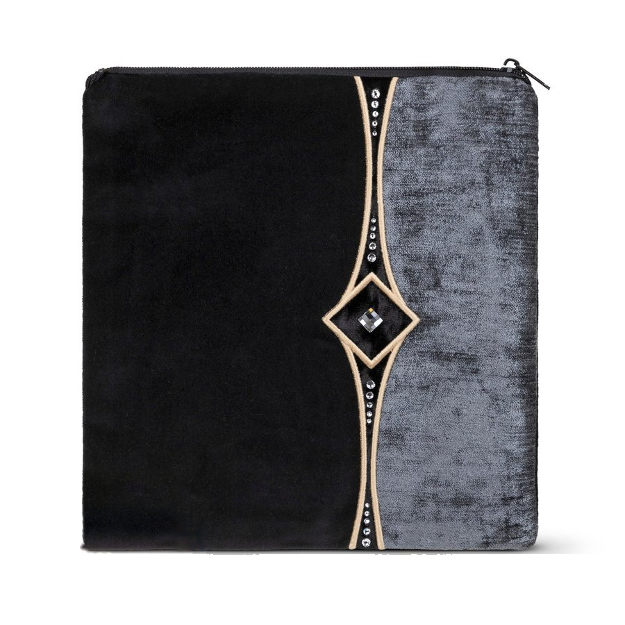 Tallit bag in black and grey crushed velvet with silver embroidery, design MC 831