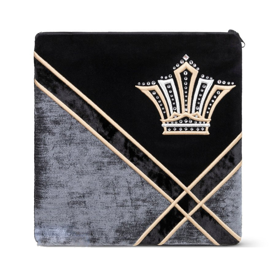 Tallit bag in grey crushed velvet and black velvet with gold embroidery, design MC 841
