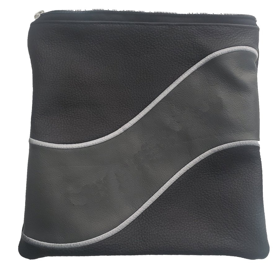 Tallit bag in black and grey leather, design MC 1016