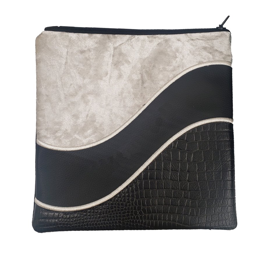 Tallis Bag Design MC 1016 - Black Leather and White Crushed Velvet and Crocodile Leather