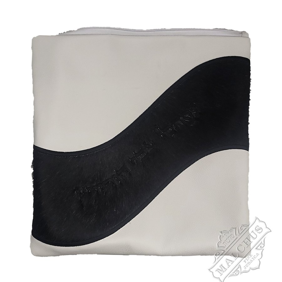 Tallit bag in white leather and black fur, design MC 1016