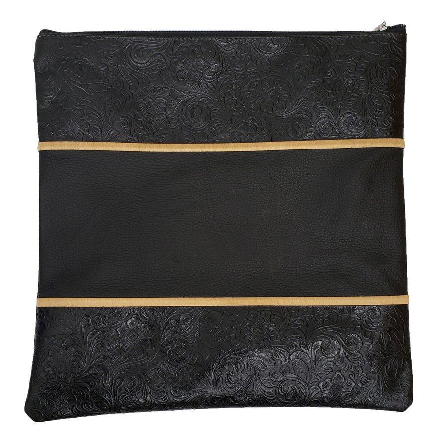 Tallis Bag Design MC 1027 - Black Leather and Black Floral Leather