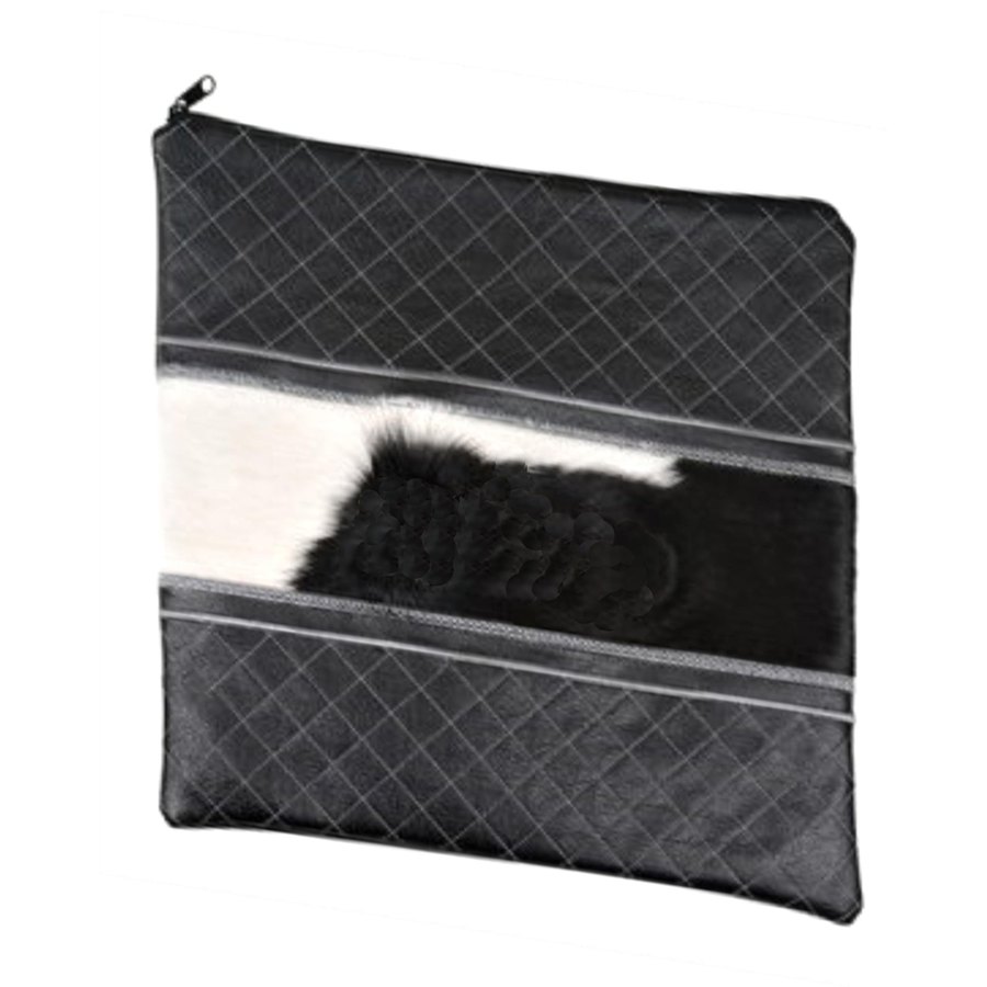Tallit bag in black and grey leather with cowhide band, design MC 1031