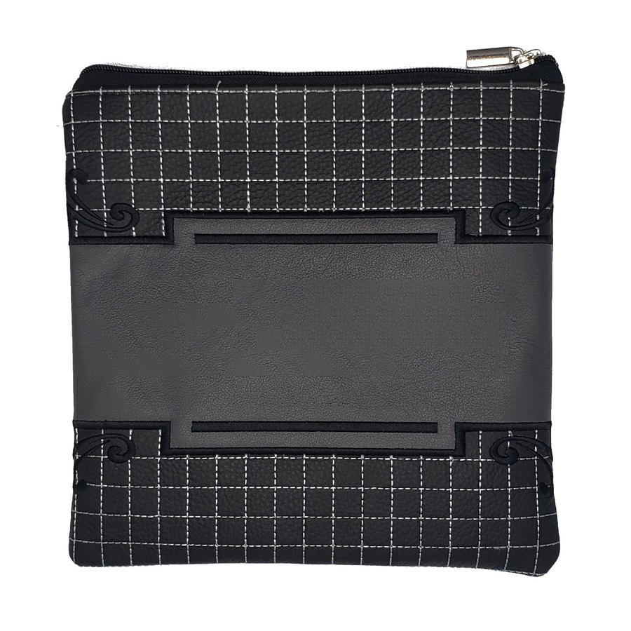 Tallit bag in black leather with grid pattern, design MC 1033
