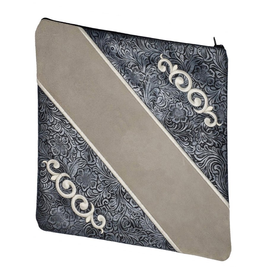 Tallis Bag Design MC 1035 - Navy Floral Leather and Grey Leather